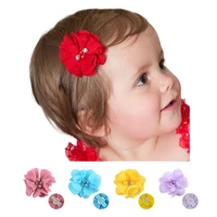 1 pcs baby solid pearl rhinestone chiffon flower hair clips for girls newborn mini hairpins headwear kids diy boutique barrettes