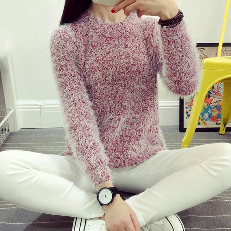 Женский трикотажный пуловер с круглым вырезом и длинными рукавами 8 цветов