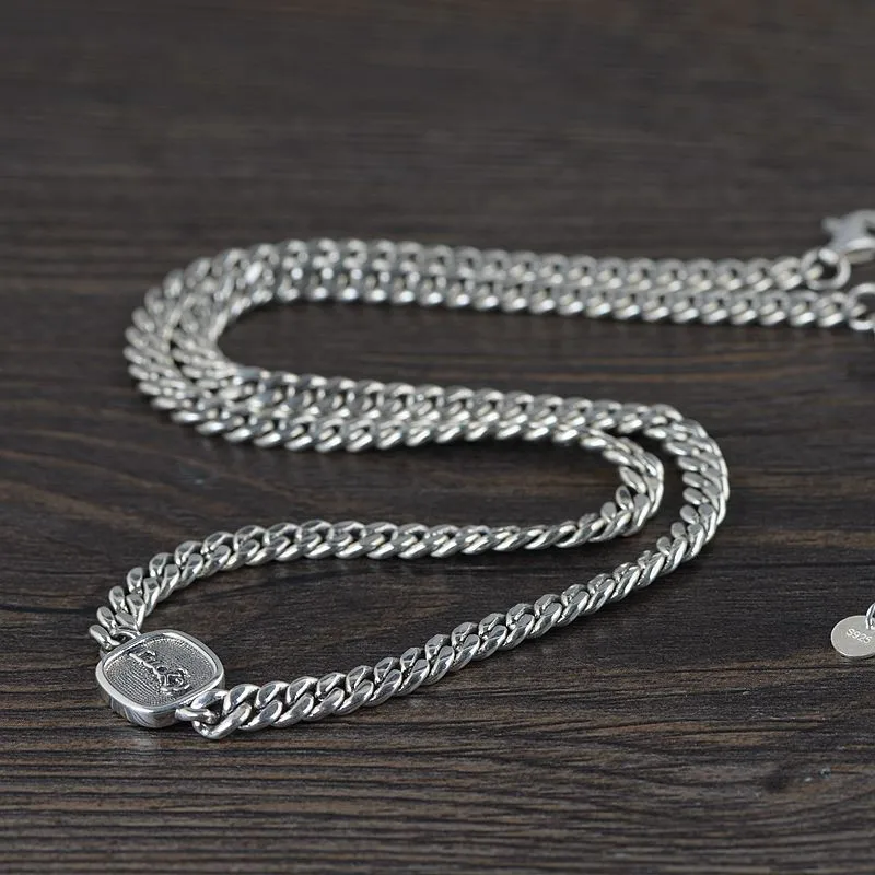

Vintage 925 Silver Necklace Men Gothic Fine Jewelry Luxury Necklaces Steampunk Horsewhip Chain Punk Chain Choker Jewellery