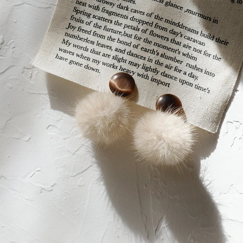 Новые осенние и зимние серьги из меха норки с пушистыми шариками Ретро Серьги