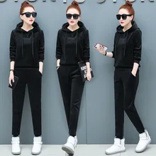 Pull à capuche épais en velours doré pour femme, costume de sport, survêtement, décontracté, vêtements de course, deux pièces, nouvelle collection hiver  (2)