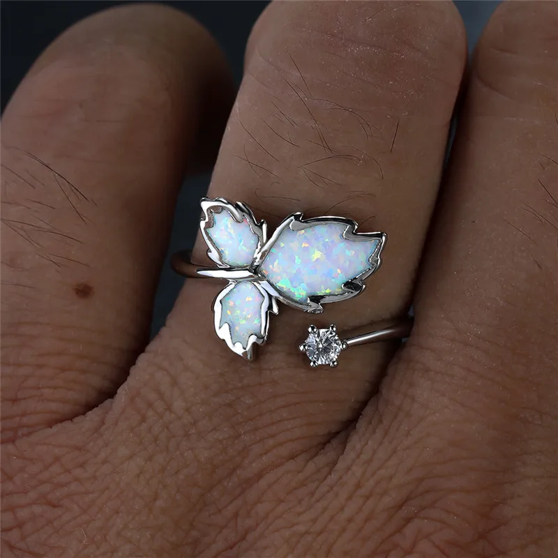 Кольцо с белым синим зеленым красным опалом женское Открытое кольцо Кленовым