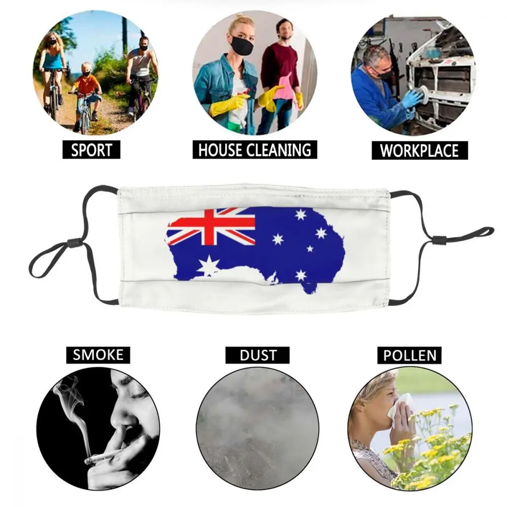 

Australia Flag Map Mask Dustproof Reusable Australian Patriotic Face Mask Protection Cover Men Respirator Mouth Muffle