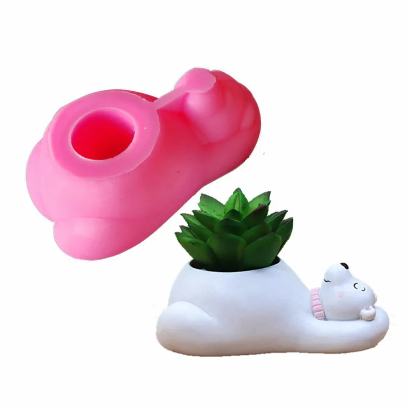 

minsunbak 3D Cute Polar Bear Flower Pot Succulents DIY Making Resin Concrete Vase Cactus Silicone Mold Home Decoration Tools