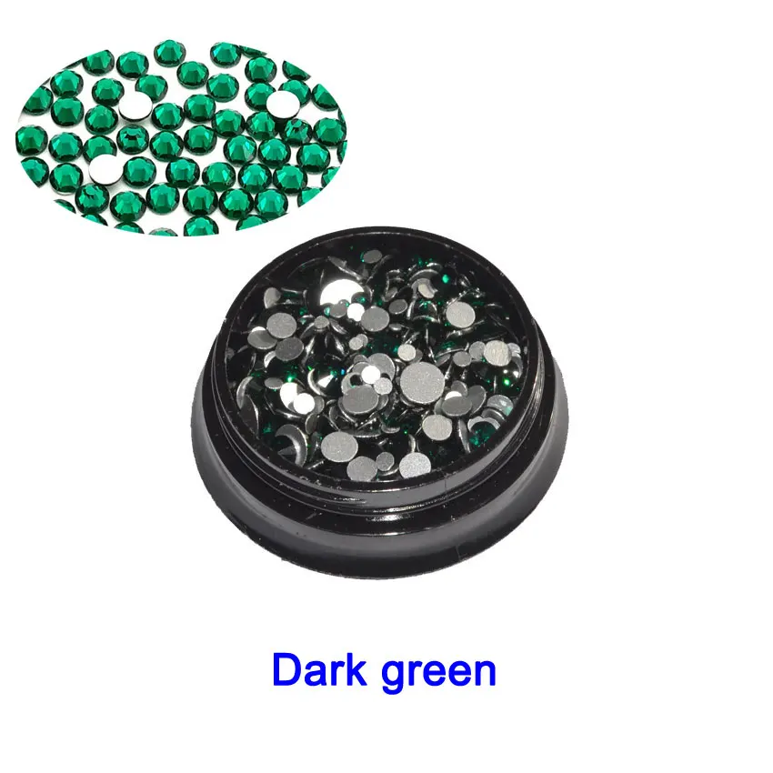 Dark green 1 коробка Стразы для ногтей плоские стеклянные кристаллы 350 шт смешанный размер Charm очаровательные драгоценные камни декорации аксессуары для ногтей аксессуары - Цвет: Dark green
