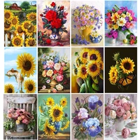 5d diy diamond painting kitsfull round drill colorful flowers vase paint embroidery cross stitch art craft home wall decor