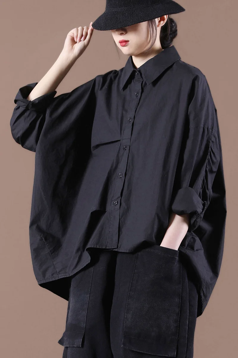 

POLO collar IEQJ 2021 fashion women free Cozy single breasted wide loose shirt female top cotton and linen WP47901