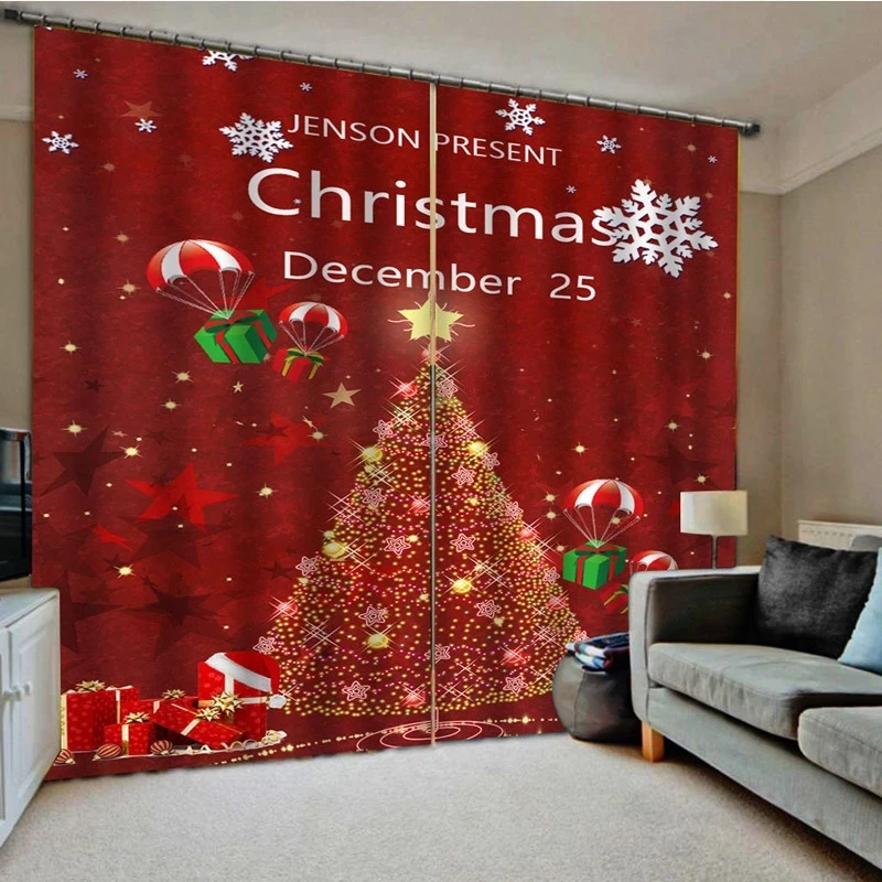 

Christmas Window Curtains Santa Claus Blackout Noise Reducing Curtains New Year Home Decor Xmas cortinas para salon de navidad