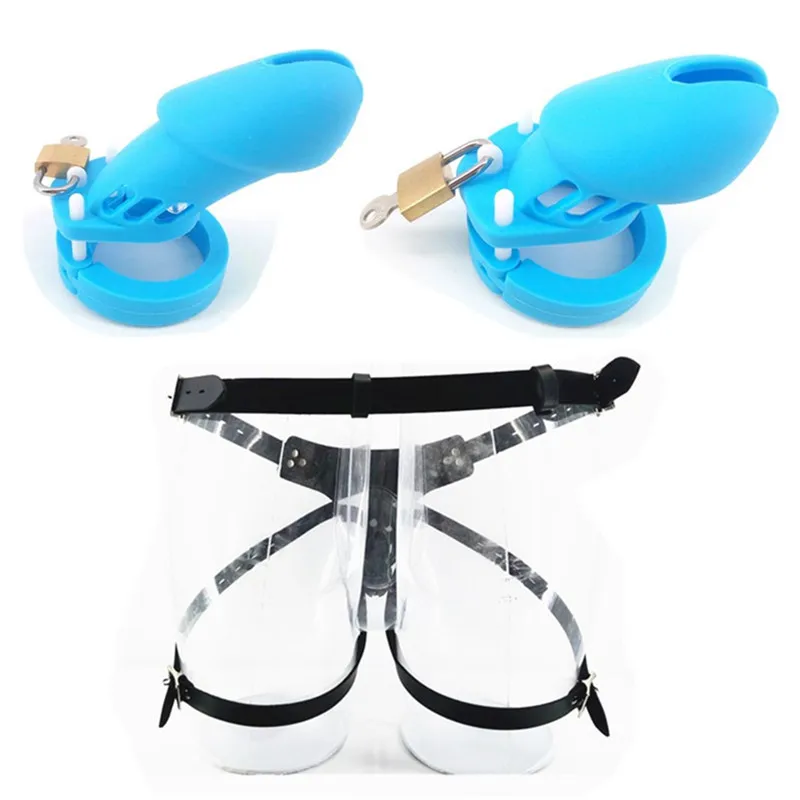 

Male CB6000 CB6000S Wearable Silicone Cock Cage Blue Strap On Chastity Cage with 5 Base Rings Penis Cage Sex Toy for Men G7-2-30