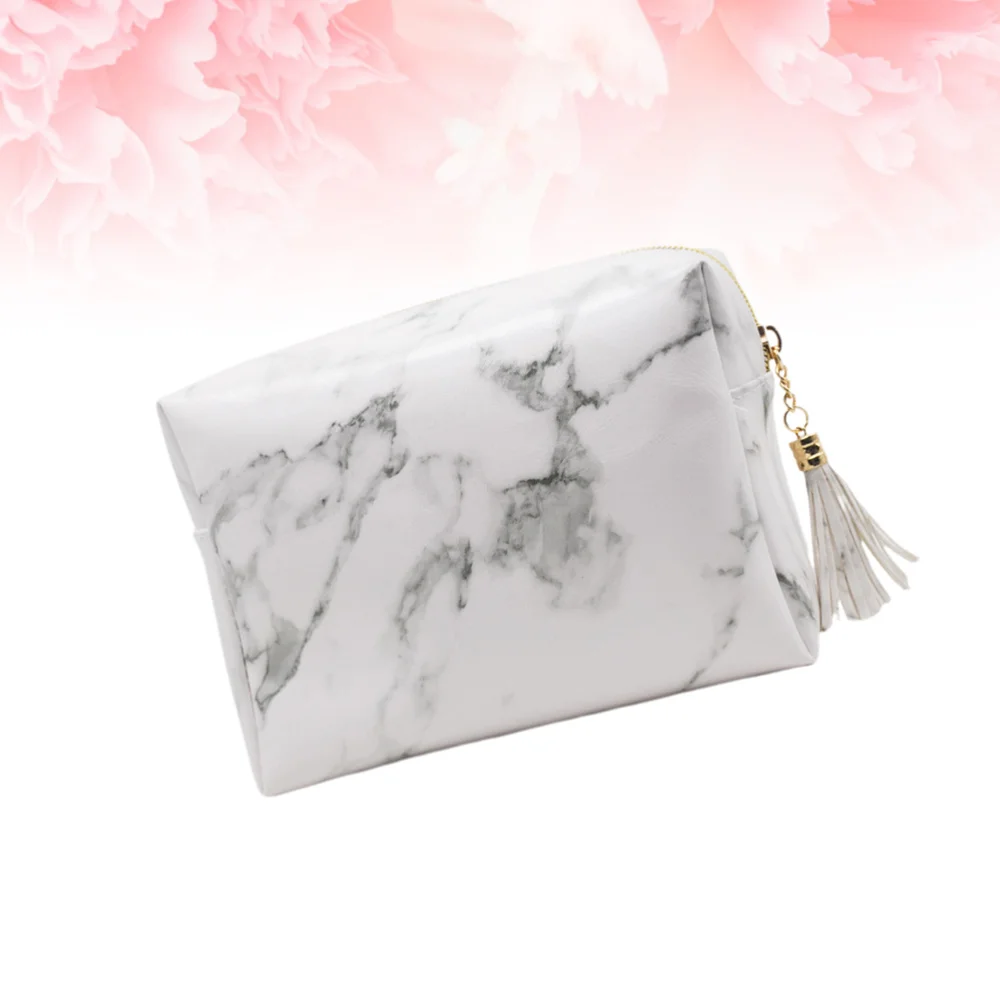

Marble Vein Pattern Cosmetic Bag Portable Tassel Makeup Bag Toiletries Storage Bag Makeup Container for Size White