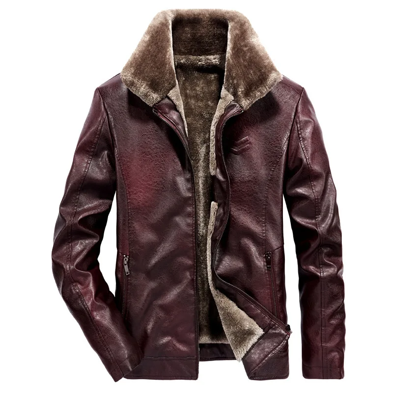 

Pop New Men's PU Leather Jackets Winter Coats Male Fur Collar Thermal Faux Leather Coat Warm Jacket Autumn Tops Outwears Men