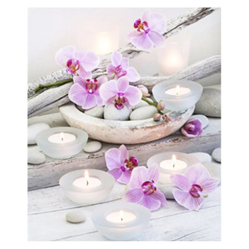 Алмазная живопись сделай сам вышивка крестиком цветок при свечах мозаика