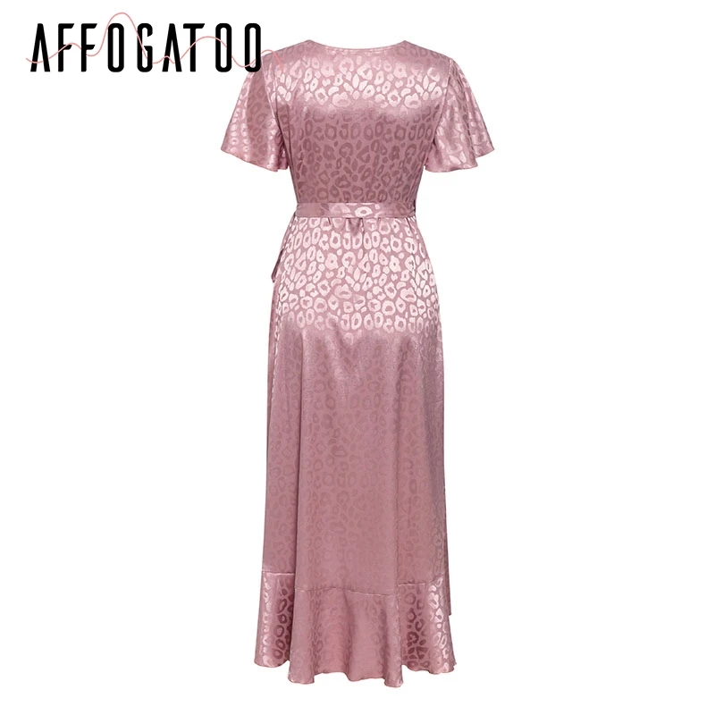 Afogatoo, сексуальное, на шнуровке, с леопардовым принтом, бохо, длинное платье, летнее, женское, повседневное, с v-образным вырезом, с коротким рукавом, в горошек, размера плюс, Пляжное Платье с разрезом