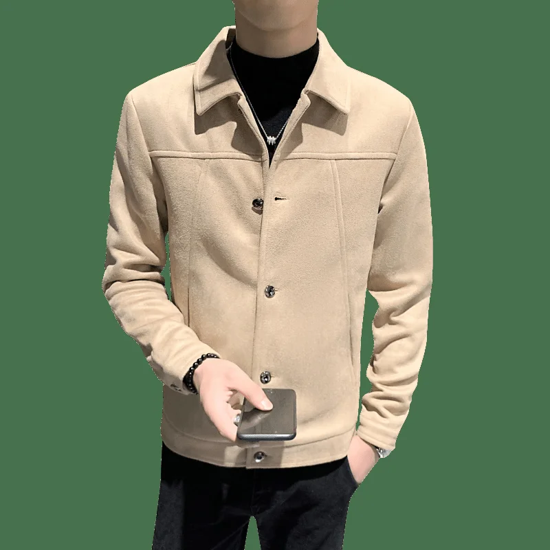 Мужское шерстяное пальто с отложным воротником повседневная куртка из смесовой