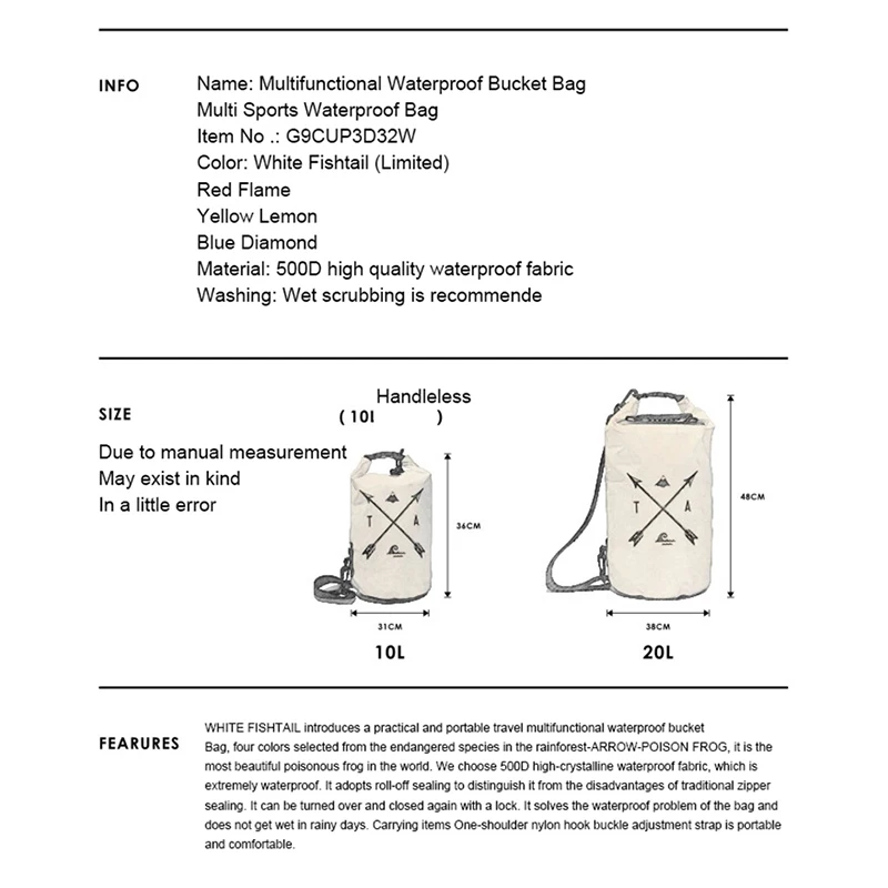 10/20L Outdoor Camouflage Waterproof Portable Rafting Diving Dry Bag Sack PVC Coated Swimming Bags River Trekking Dropshipping