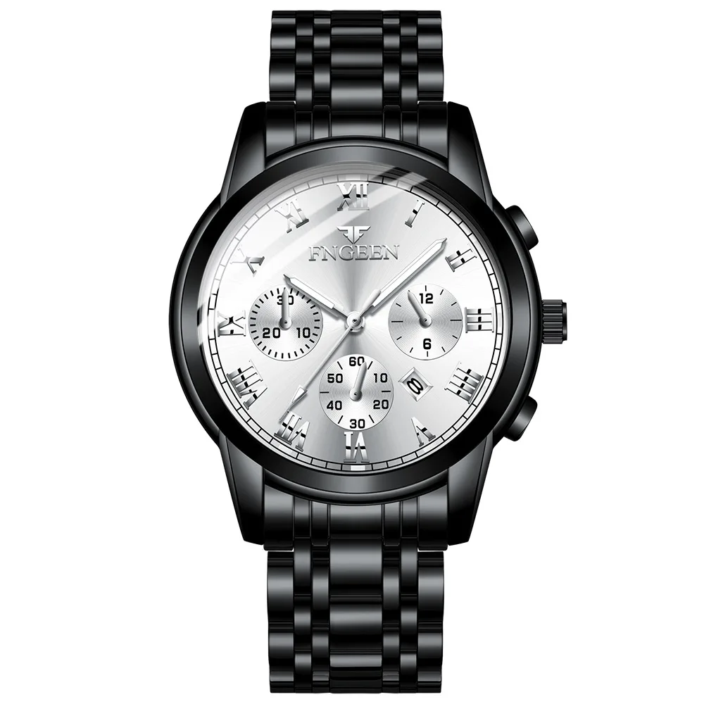 Luminous Calendar Waterproof Korean Fashion Faux Three Eye Six Needle Sports Business Steel Watch Male Belt Men's |