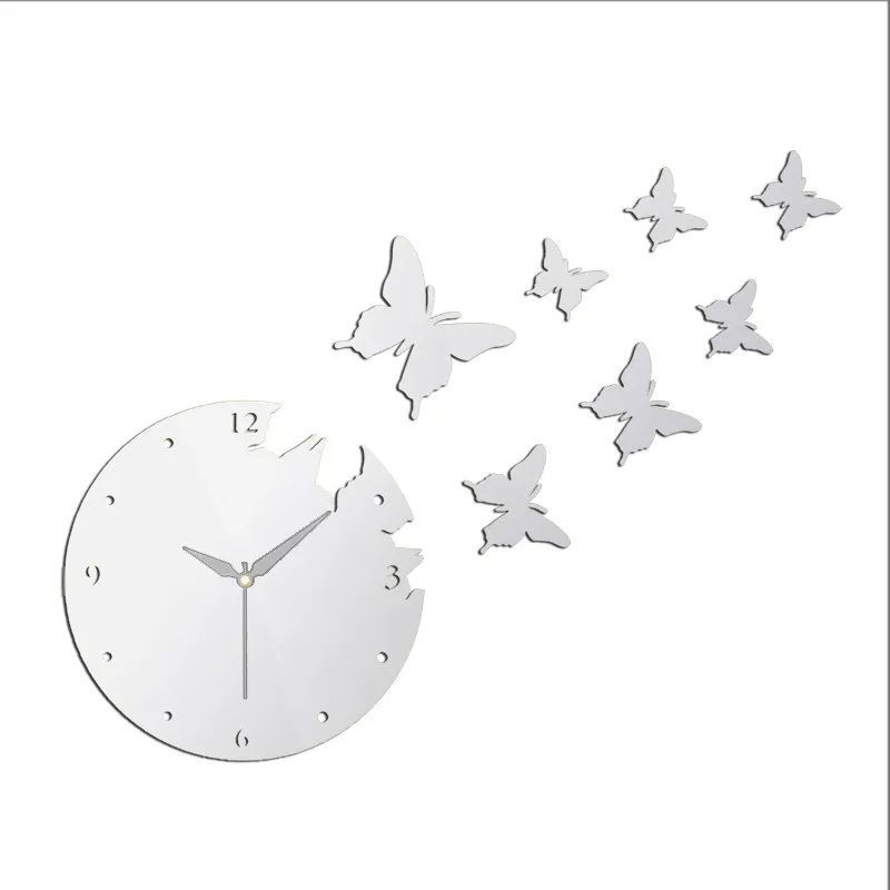 Настенные часы-бабочка зеркальные наклейки на стену 2 цвета 3D украшение для