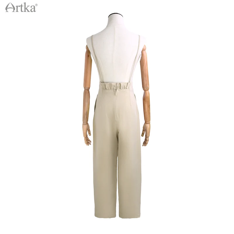 ARTKA 2021 Summer New Women Pants Fashion Casual Elastic High Waist Straight Trousers OL Style Strap Ankle-Length Pants KA25112X