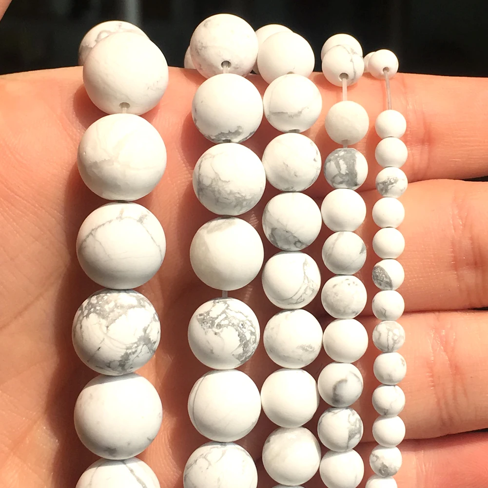 

Natural Stone Beads Matte Dull Polish White Howlite Round Spacer Beads for Needlework DIY Jewelry Making Bracelet Necklace 15''