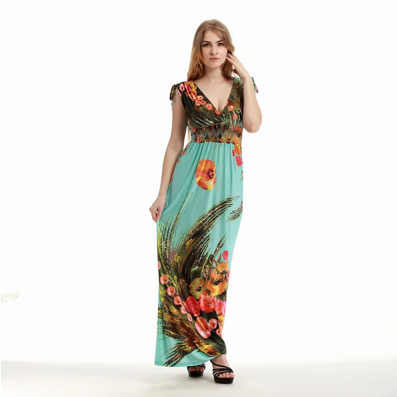 Женское платье большого размера с принтом макси одежда для отпуска глубоким v