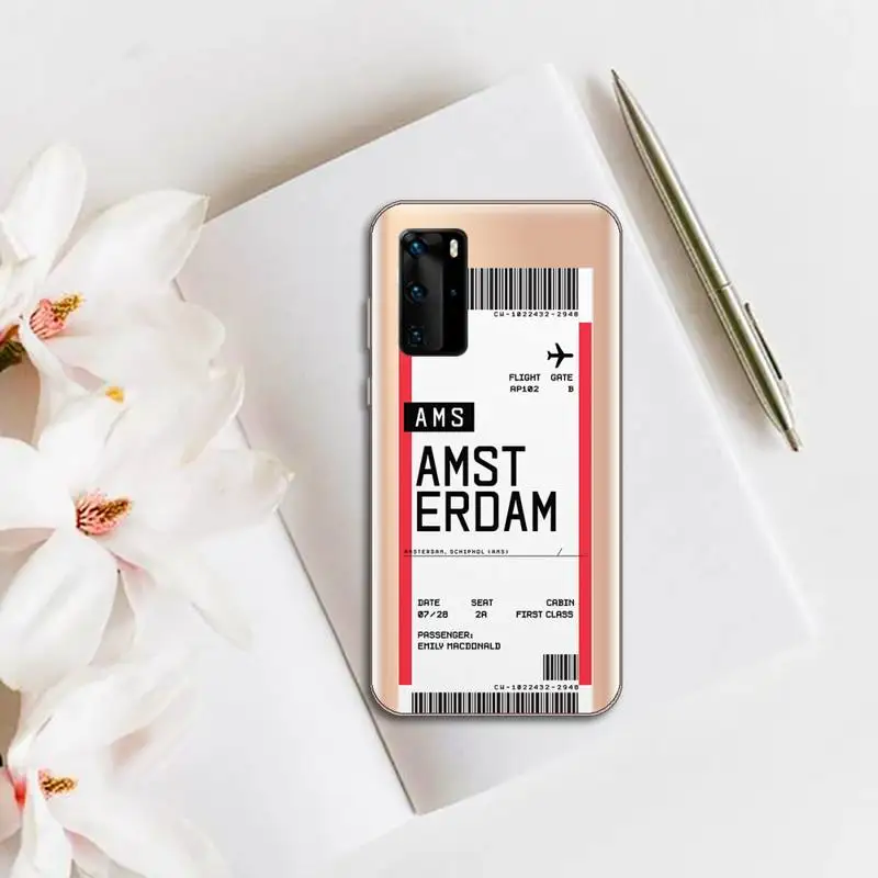 

Fashion air tickets Phone Case Transparent for huawei honor P 40 30 20 lite Pro 10 i 8 9 x p smart 2019