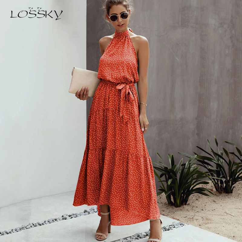 платье женское макси Летнее Длинное вечерние Одежда с узором в горошек принтом