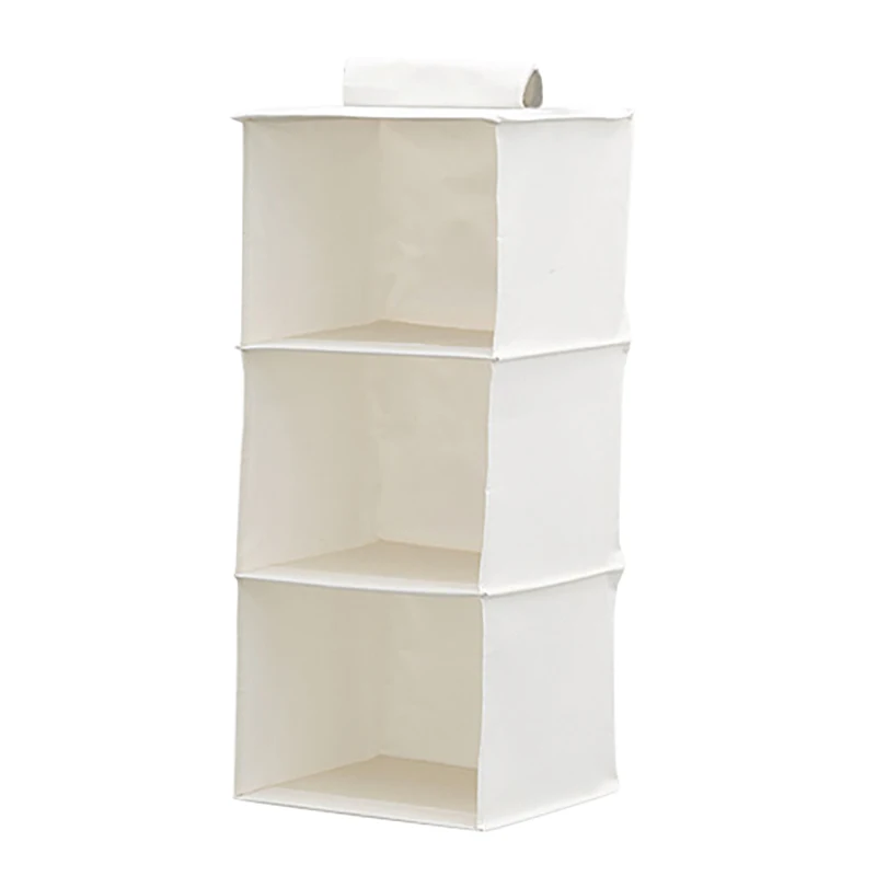 

Hanging Wardrobe Storage Bag with 3 Natural Canvas Pocket Racks Underwear Wardrobe Storage