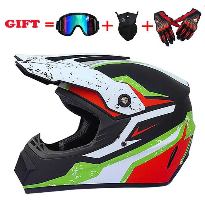 

Motorcycle cross-country helmet mountain bike cross-country helmet protective helmet send mask, gloves and glasses