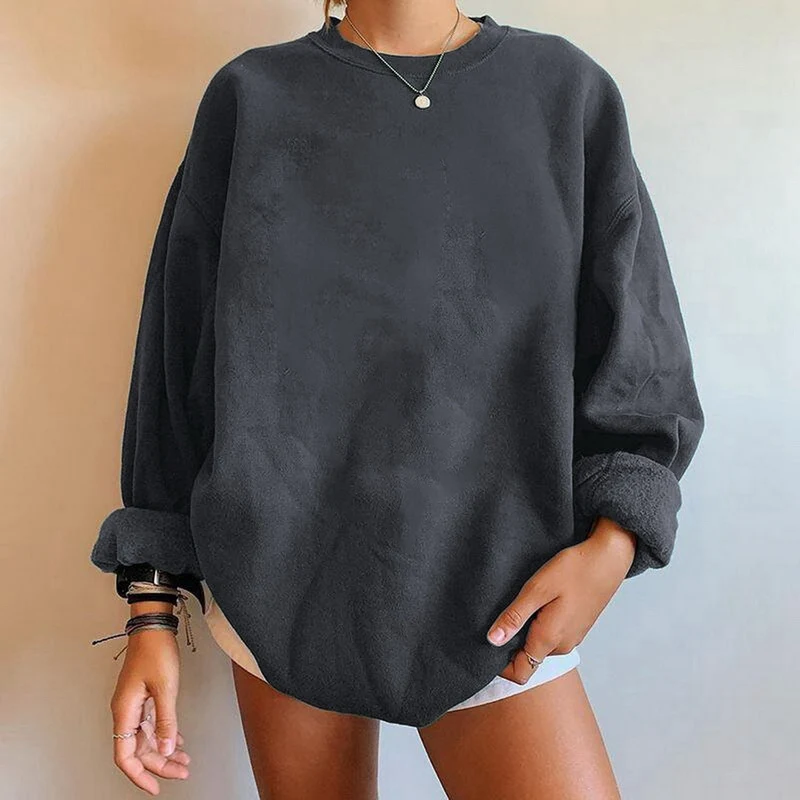 

Autumn Solid Color Girl Hoodies Round Neck Long Sleeve Pullover Oversize Loose Casual Women Sweatshirt Fall Shoulder Fleece Tops