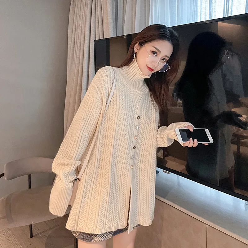 

SuperAen Turtleneck Twist Thickened Solid Sweater Women's Wear Fashion Winter 2021 New Bottomed Shirt Loose Coat