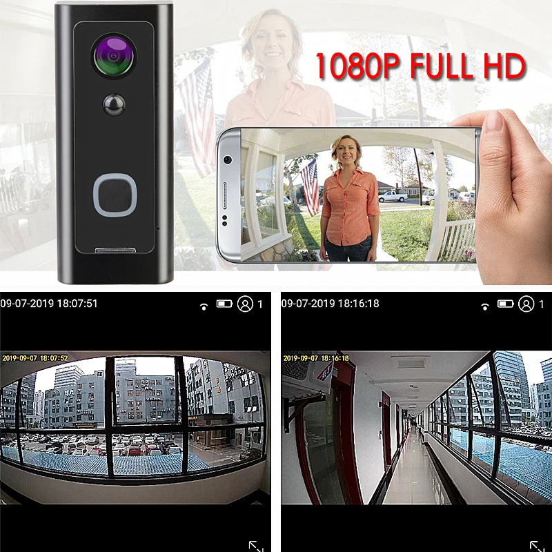 FCCWO V1 Full HD 1080P Wifi видео дверной звонок Водонепроницаемая беспроводная домашняя Secity камера Двусторонняя аудио связь ночное видение PIR умный фон