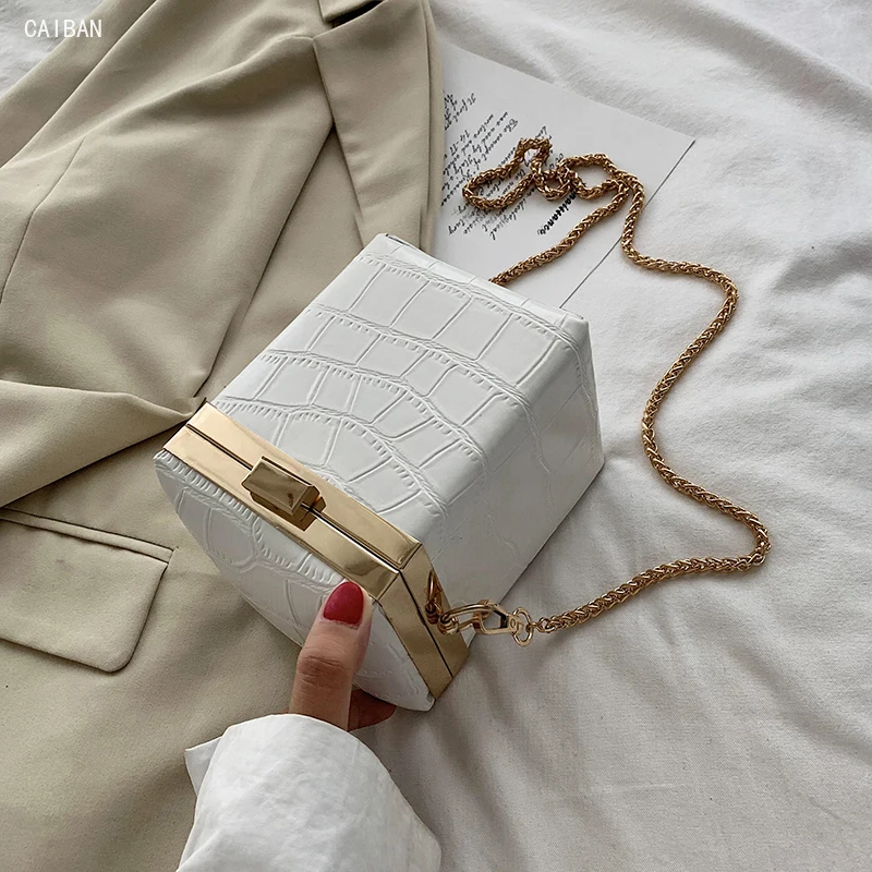 

Stone Pattern PU Leather Box Bags For Women 2021 Mini Chain Shoulder Handbags Female Travel Totes Lady Cross Body Bag