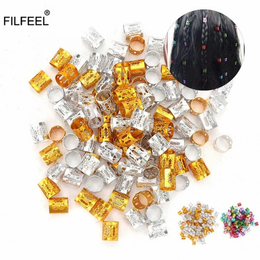 100 шт. серебряные золотые бусины для волос дредов Бисер плетения кольца манжеты