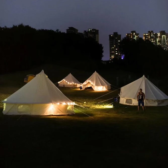 

4M 5M 6M New design outdoor hotel resorts bell tent two door cotton glamping tents canvas bell tents for sale