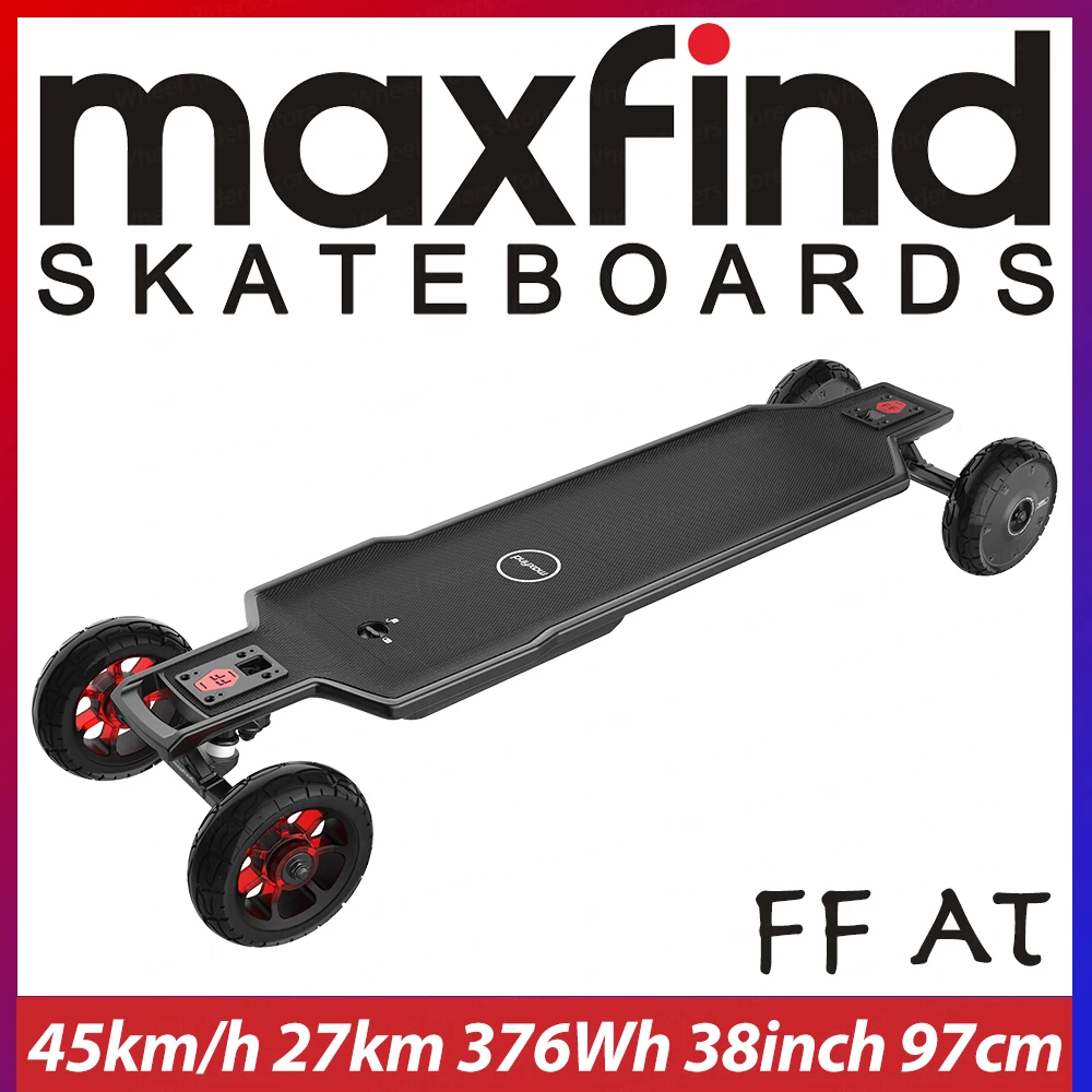 Электрический скейтборд MAXFIND FF AT 1500Wx2 лонгборд 45 км/ч 27 км 376wh 1500 Вт * 2 12 5 кг 97 см