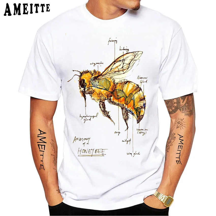 Модная футболка с принтом анатомии пчелы забавная анатомическая карта мужские