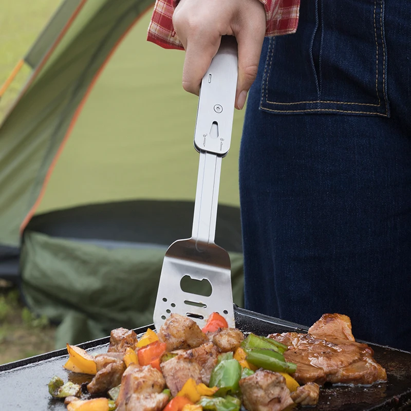 Roxon 4-in-1 Mini Barbecue Tool Set with spatula fork tongs bottle opener EDC tool for kitchen outdoor hiking Camping |