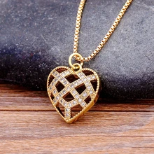 New Gold Color CZ Heart Pendant Necklace HipHop Full Cubic Zirconia Stone Tennis Chain Pomantic Chok