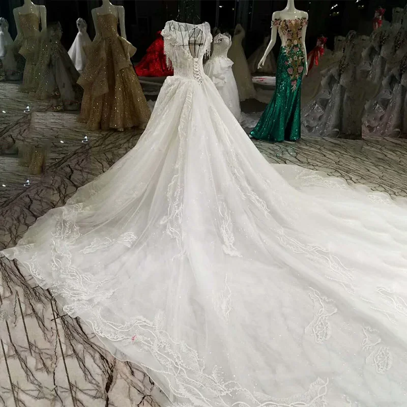 LSS004 свадебное платьеРоскошное платье бисером бальное кружево с коротким рукавом