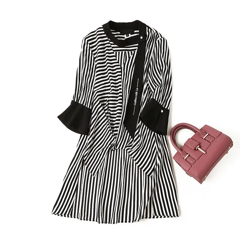 

Женская рубашка в Вертикальную Полоску, Асимметричный топ в стиле Хань с V-образным вырезом, Свободная шифоновая рубашка, весна-лето 2021