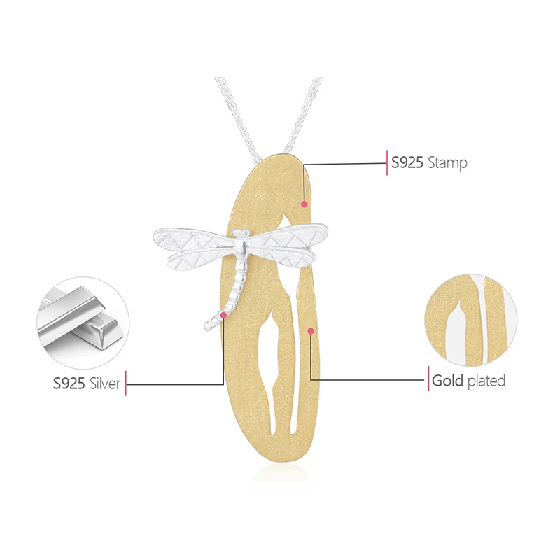Lotus Fun реальные 925 серебро ручной работы Fine Jewelry листьев и стрекоза дизайн кулон