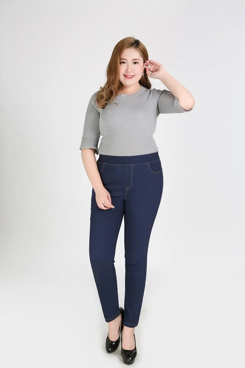 2XL-9XL, джинсы большого размера, осень размера плюс, Стрейчевые женские джинсовые штаны с высокой талией, женские 6XL 7XL, большой размер, узкие джинсовые брюки