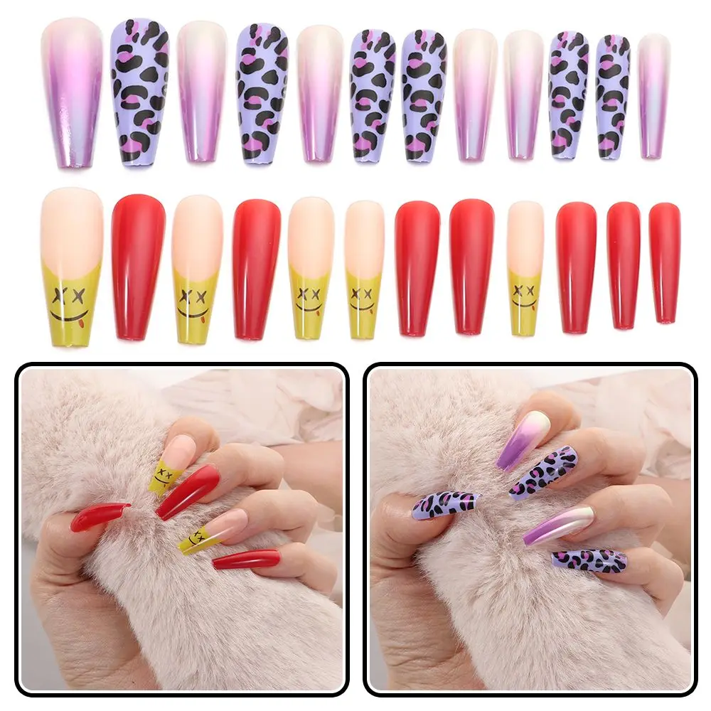 

Beauty Fashion T-shaped Ballet Extra Long Ballerina Leopard Fake Nail French Nails Coffin Nail Tip False Nails