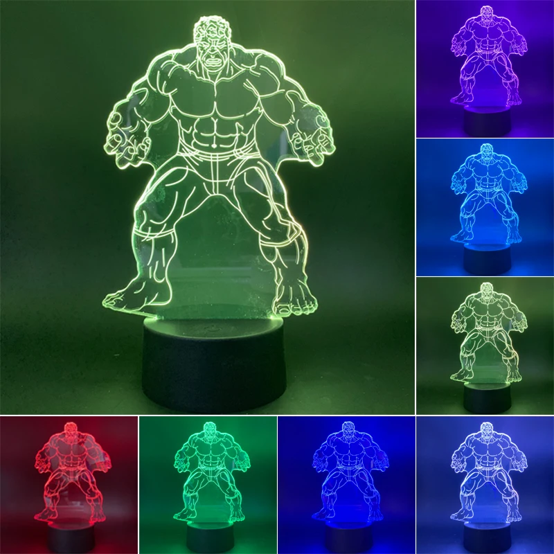 3D светодиодный ночсветильник Disney Мстители Халк 7 цветов меняющая лампа украшение