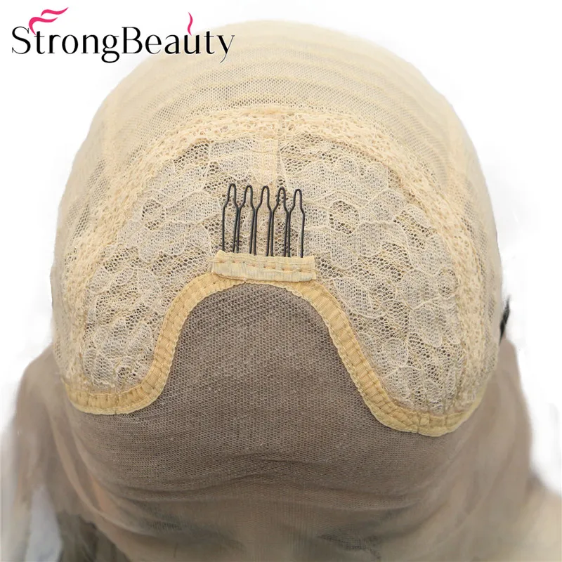 

StrongBeauty Lace Front Wig Body Wave Purple/Pink Wigs Medium Long Hair Synthetic for Women