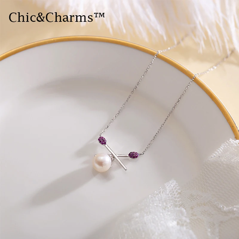Chic &amp Charms 9K 14K настоящие рубиновые ожерелья из белого золота с жемчугом модные