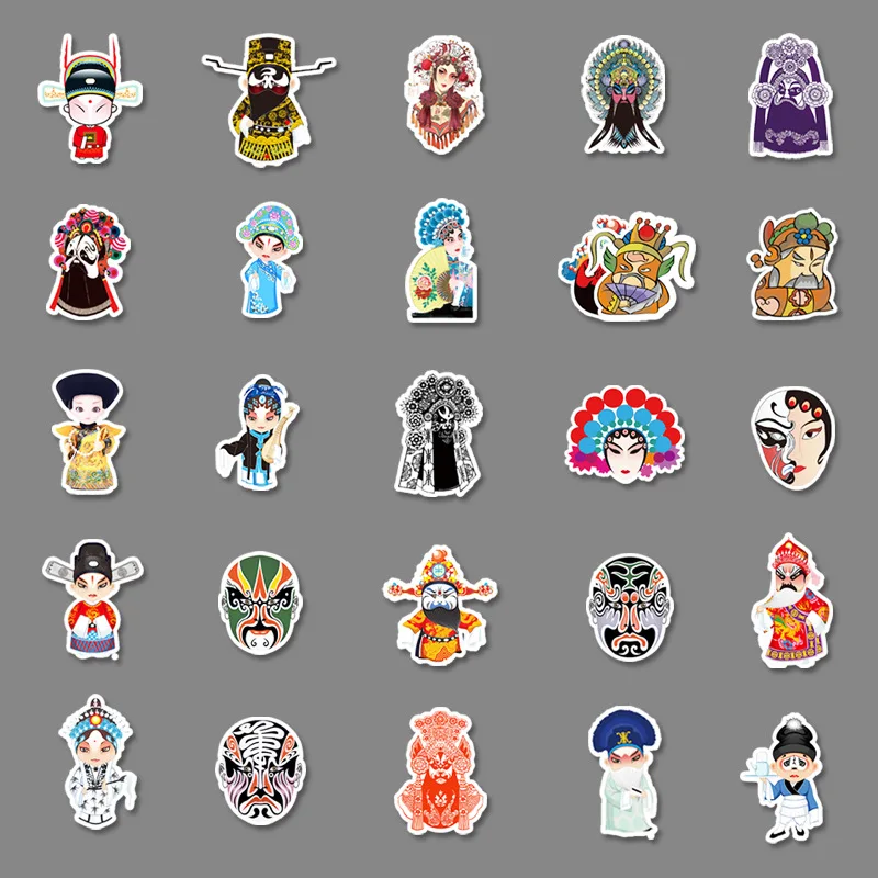 

50PCS Drama and opera character facial makeup Stickers On Laptop Car Phone Luggage Motorcycle PVC Waterproof culture sticker