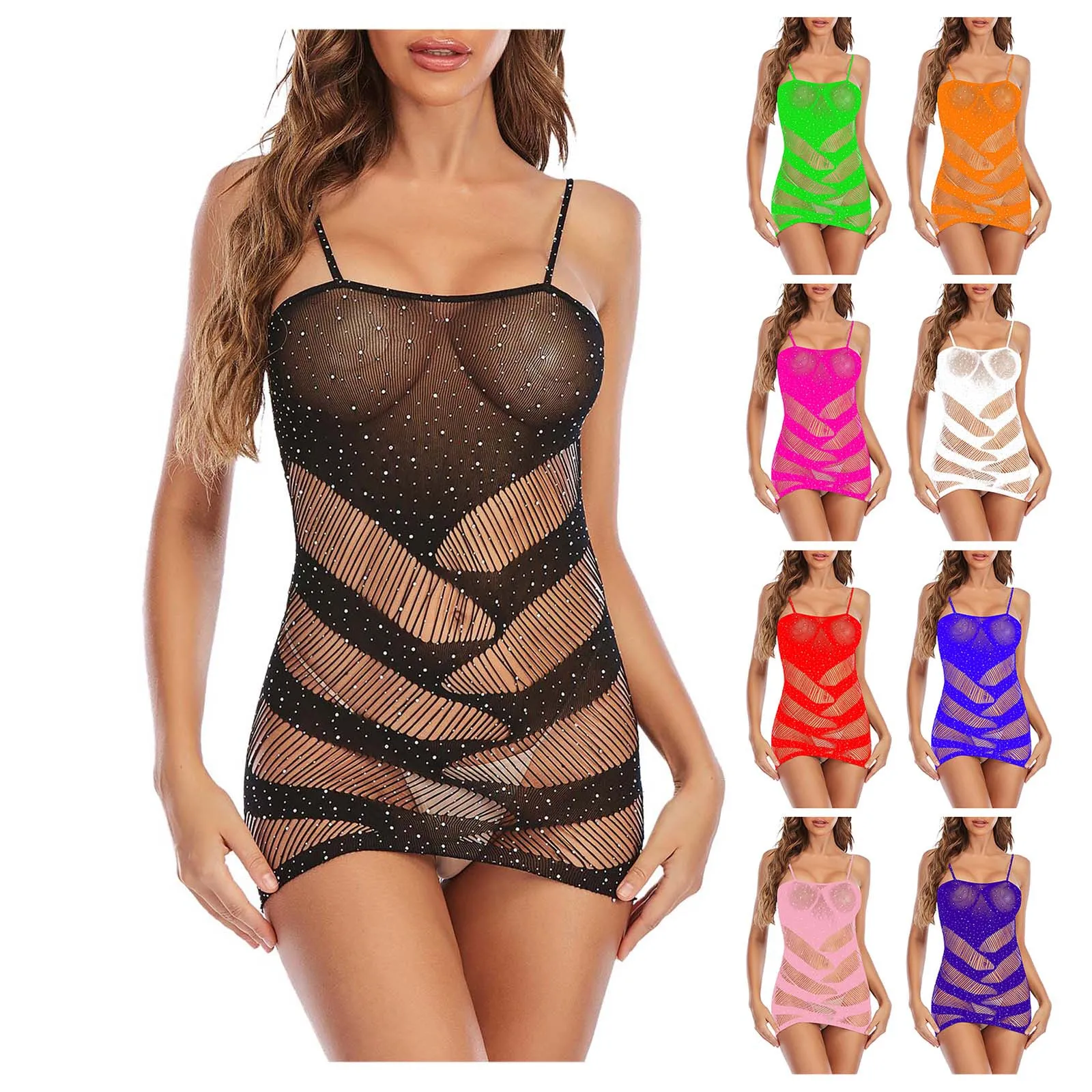 

Women Dress Fashion Hot Drill Sexy Lingerie See Through Net Sexy Underwear Hip Wrap Temptation Sensual Lingerie Woman Nightdress
