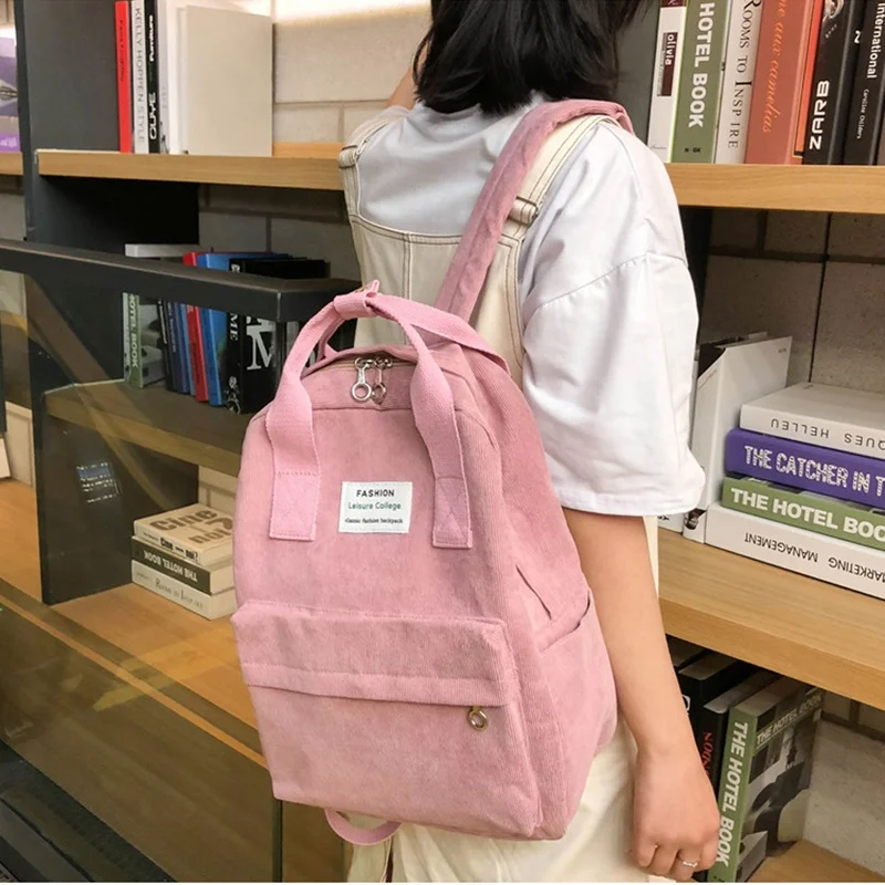 

Corduroy Backpacks For Women 2020 Fashion Winter Casual Style Ladies Solid Color Back Pack Female Teen Girls School Backpack