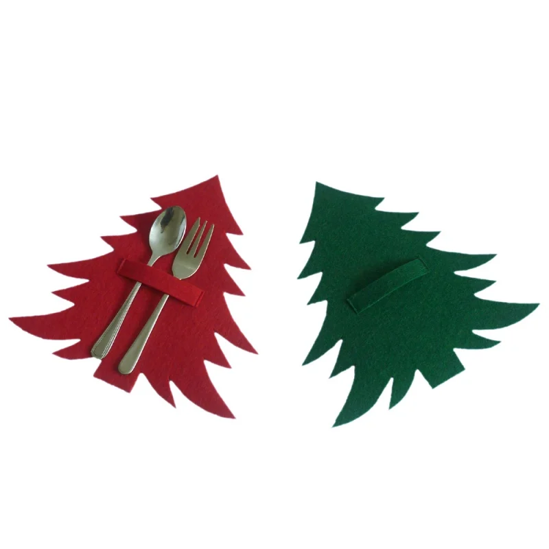 Christmas Tree Design Spoons Forks Bag Decorative Party Ornaments Tableware Holder Bags | Дом и сад